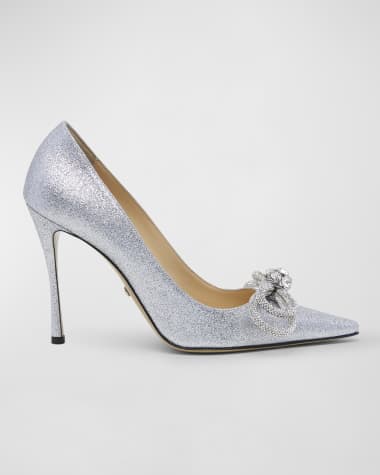 MACH & MACH Double Bow Glitter Stiletto Pumps