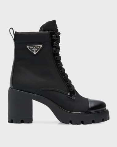 Prada Nylon Lace-Up Combat Boots