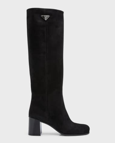 Prada Suede Block-Heel Knee Boots