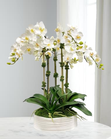 Winward Home Orchid Faux Floral Arrangement in Coil Bowl