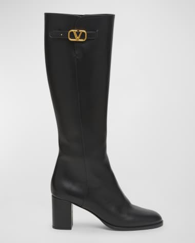 Valentino Garavani Leather Knee High Boots with V Logo