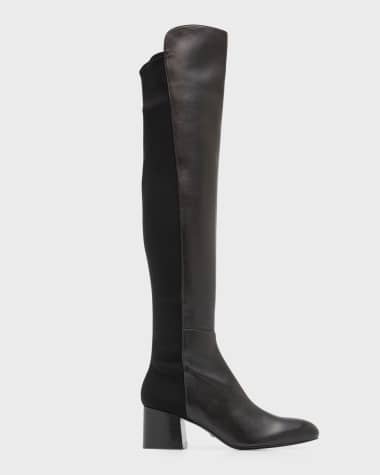 Stuart Weitzman 5050 Flareblock Leather Stretch Block-Heel Knee Boots