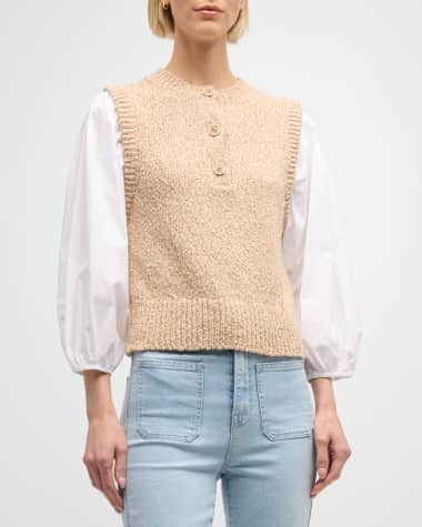 Veronica Beard Nyssa Alpaca Wool Blend Boho V Neck Tan Knit Pullover  Sweater S