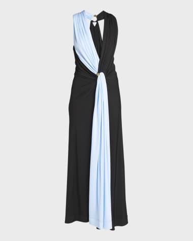 Bottega Veneta Lightweight Contrast Draped Jersey Dress