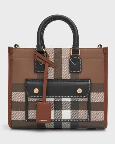 BURBERRY: Freya bag in saffiano coated cotton with all over check print -  Brown