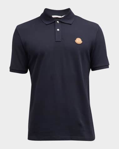 Moncler Men's Solid Leather Patch Polo Shirt