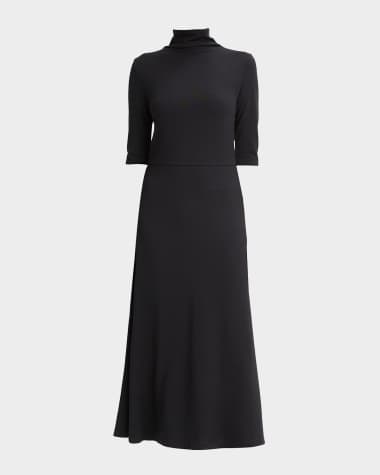 Vince Elbow-Sleeve Turtleneck Midi Dress