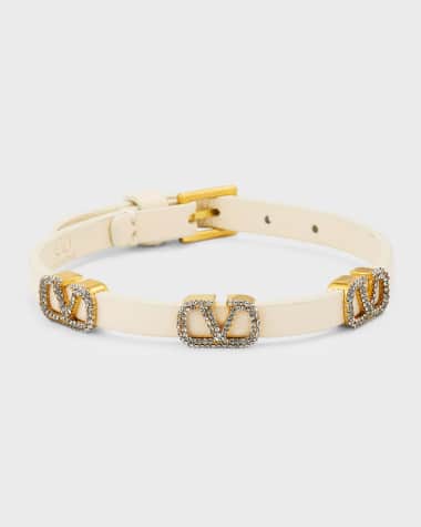 Valentino Garavani Strass V-Logo Signature Leather Bracelet