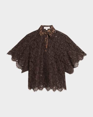 Michael Kors Collection Large Floral Lace Collared Shirt