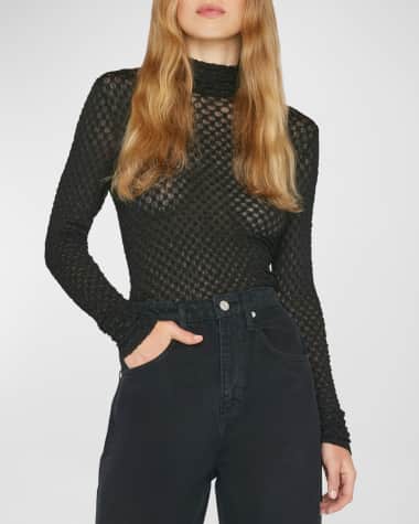 FRAME Stretch Mesh Lace Turtleneck