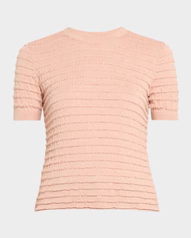 FRAME Smocked Short-Sleeve Sweater Top