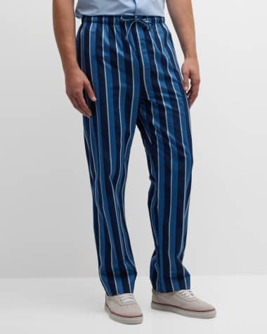 Intimo Men's Solid Jacquard Stripe Silk PJ