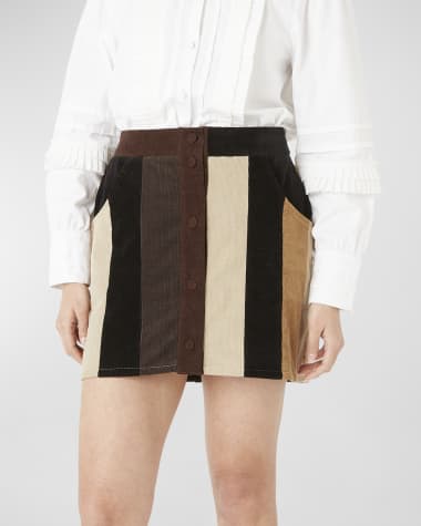 E.L.V Denim Corduroy Paneled Mini Skirt