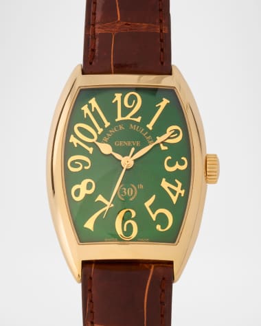 Franck Muller Cintree Curvex 18K Yellow Gold Green Automatic Watch with Alligator Strap