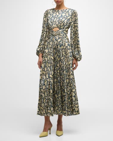 Acler Karatta Pleated Long-Sleeve Midi Dress
