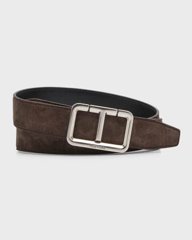 TOM FORD Men's Scored Suede T-Buckle Belt