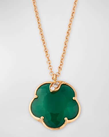 Pasquale Bruni Petit Joli 18K Red Gold Necklace with Diamonds and Green Agate