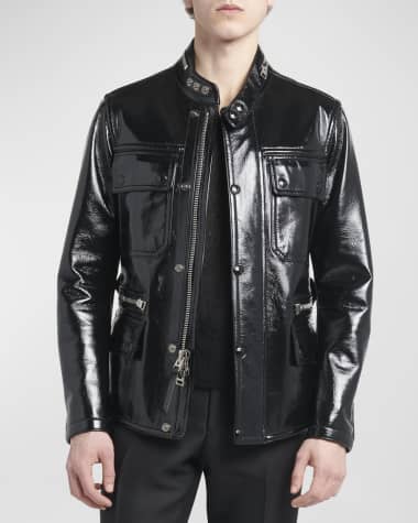 TOM FORD Men's Shiny Crackled Leather Motorcycle Jacket