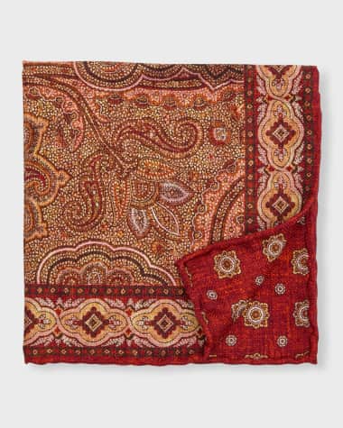 Edward Armah Men's Paisley/Floral Reversible Silk Pocket Square