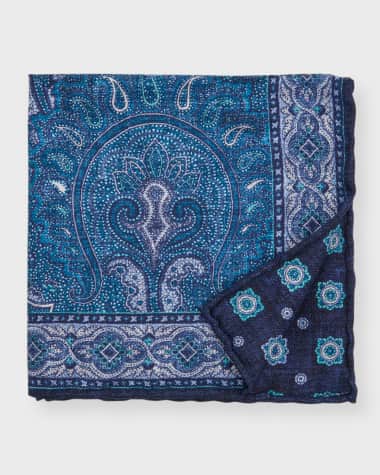 Edward Armah Men's Paisley/Floral Reversible Silk Pocket Square