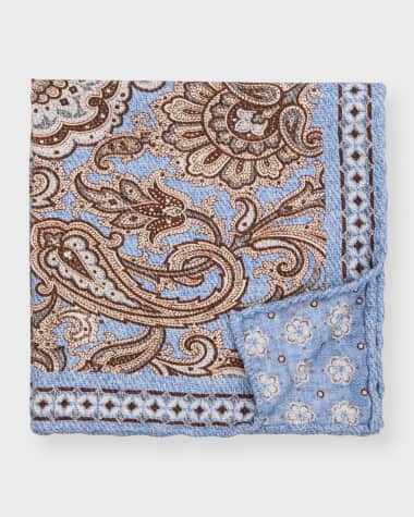 Edward Armah Men's Paisley/Floral Reversible Silk Pocket Square