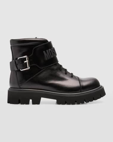 Moschino Men's Leather Logo Combat Boots