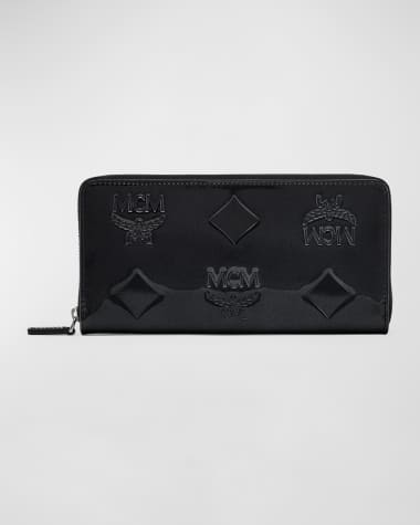 MCM Aren Chain Zip Around Wallet In Maxi Patent Leather in Black