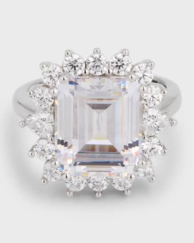 Golconda by Kenneth Jay Lane Sterling Silver Asscher and Round-Cut Cubic Zirconia Statement Ring