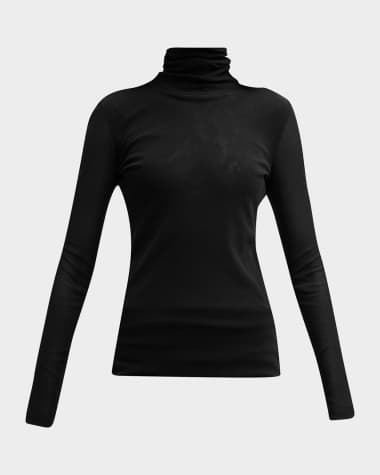 Fuzzi Long-Sleeve Turtleneck Tulle Blouse