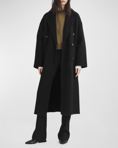 Estella | Goff Hooded Wrap Coat in Black Virgin Wool Medium