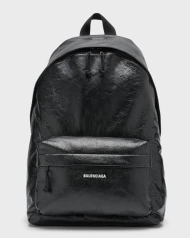 Emporio Armani Men's Embossed Leather Backpack - Black - Backpacks