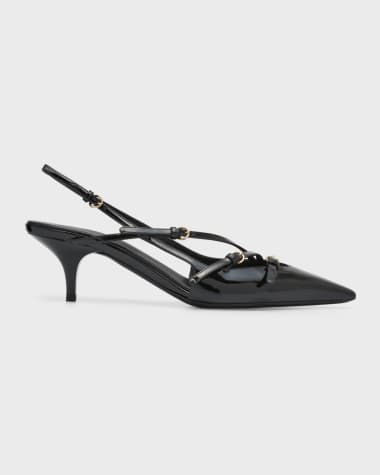 Miu Miu Patent Buckle-Trio Slingback Pumps