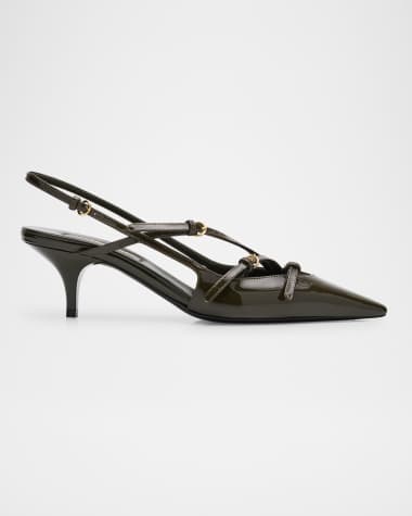 Miu Miu Patent Buckle-Trio Slingback Pumps
