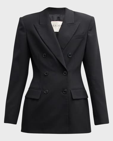 Salon 1884 Emin Strong-Shoulder Double-Breasted Blazer Jacket