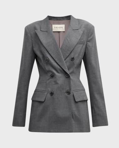 Salon 1884 Emin Strong-Shoulder Double-Breasted Blazer Jacket