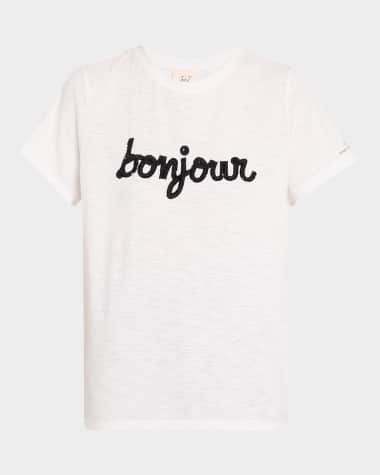 Cinq a Sept Bonjour Fringe Embroidered Shrunken T-Shirt