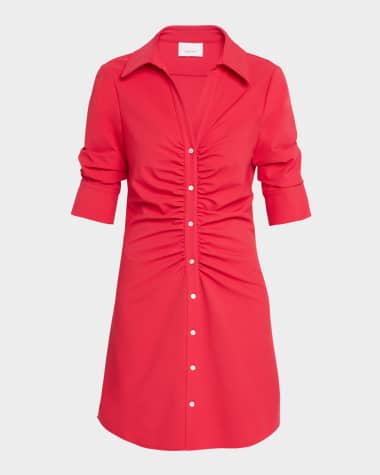 Cinq a Sept Elina Ruched Button-Front Mini Dress