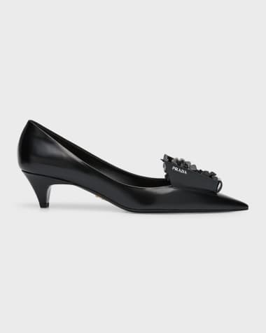 Prada Bouquet Leather Kitten-Heel Pumps