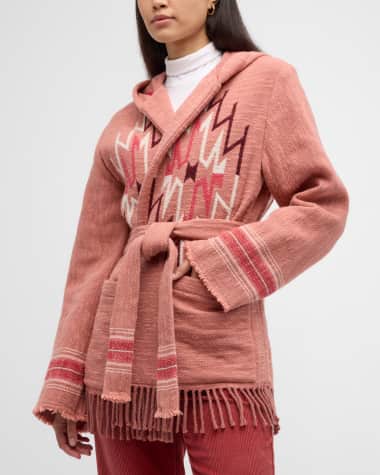 FORTELA Felipa Fringe-Hem Belted Hooded Cardigan