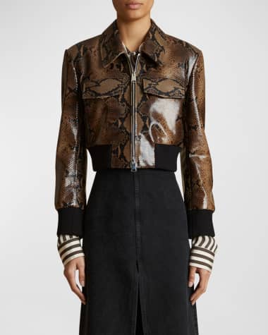 Khaite Hector Cropped Snake Print Leather Jacket
