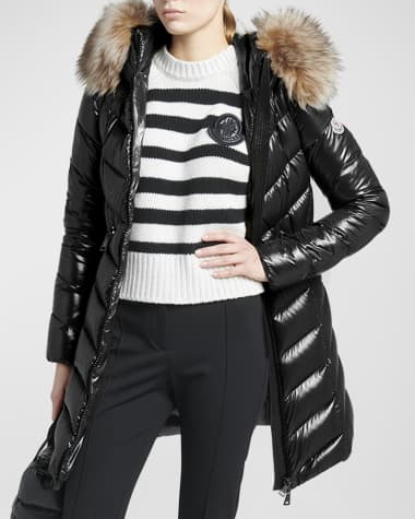 Moncler Marre Long Puffer Coat with Removable Shearling Trim