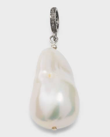 Margo Morrison Large White Baroque Pearl Charm with Diamond Jump Ring, 15-18mm