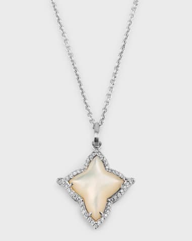 Piranesi 18K White Gold Mother of Pearl Cross with Diamonds Pendant Necklace