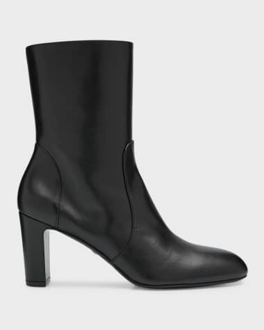 Stuart Weitzman Vida Leather Block-Heel Booties