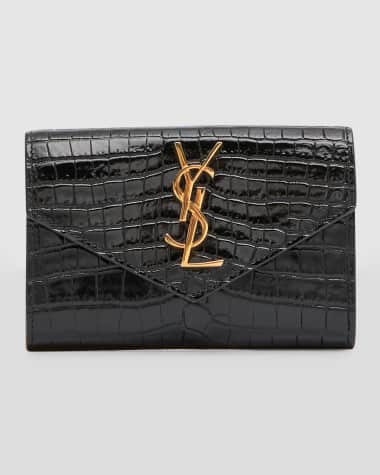 Saint Laurent YSL Monogram Small Wallet on Chain in Croc-Embossed Leather