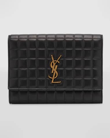 Saint Laurent YSL Monogram Flap Clutch Bag in Quilted Smooth Leather