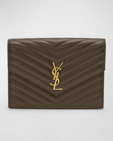 Saint Laurent YSL Monogram Flap Clutch Bag in Smooth Leather