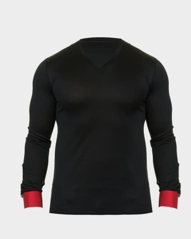 Maceoo Men's V-Neck T-Shirt with Barrel Cuffs