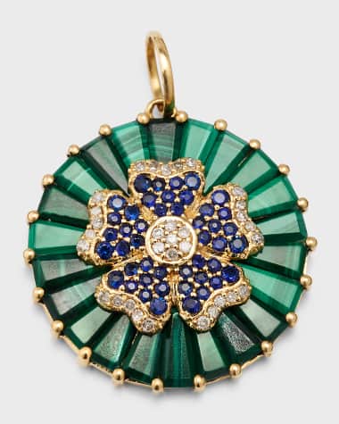 Kastel Jewelry Diamond and Blue Sapphire Flower Malachite Pendant