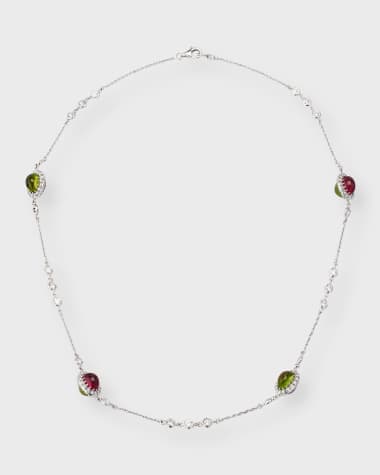 NM Estate Estate 18K White Gold 151 Diamond By-The-Yard Necklace with Double Sided Stations